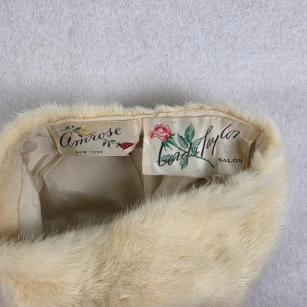 Vintage Ambrose New York for Lord & Taylor Salon‎ Cream Fur Hat Satin  Lined